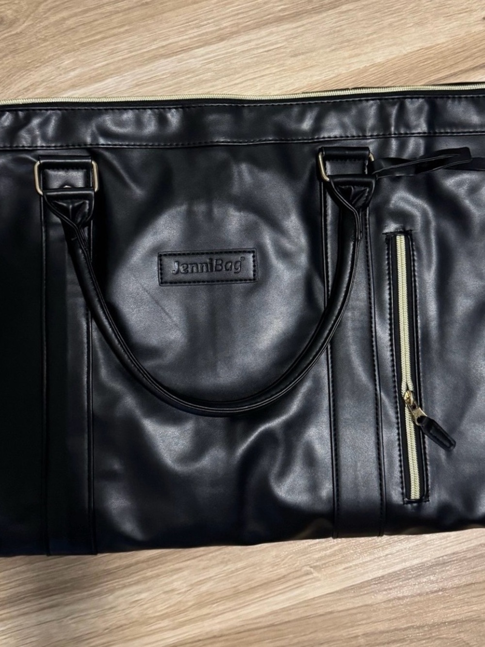 Jenni Black Faux Leather Travel Bag with Gold Accents